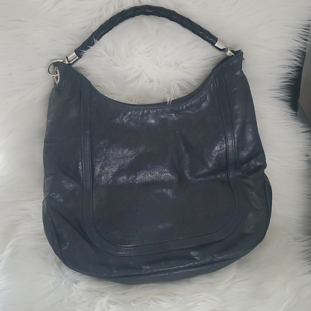 Vintage Susan Farber Black Real Leather Studded Ruffle Hobo Shoulder Bag - Picture 5 of 11
